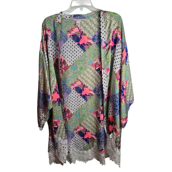 Victoria’s Secret Bali Patchwork Floral Print Lace Hem Open Robe Kimono XS/S - Picture 2 of 6